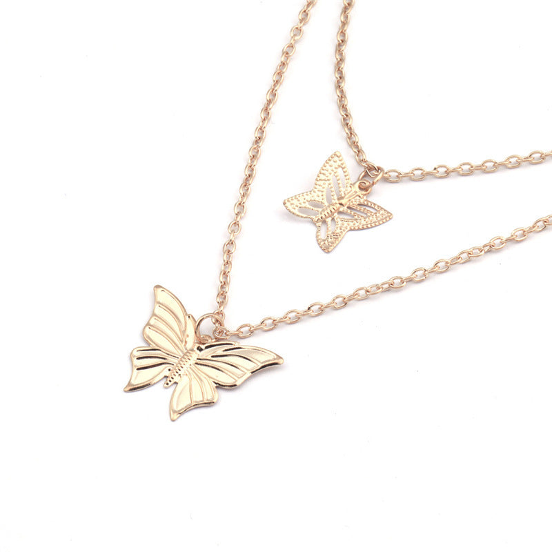 Wholesale Double Layer Stacked Butterfly Necklace